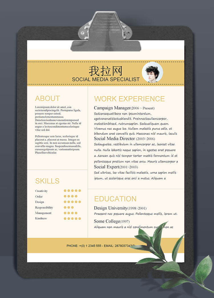 金色簡(jiǎn)約社交媒體營(yíng)銷(xiāo)專(zhuān)員英文簡(jiǎn)歷