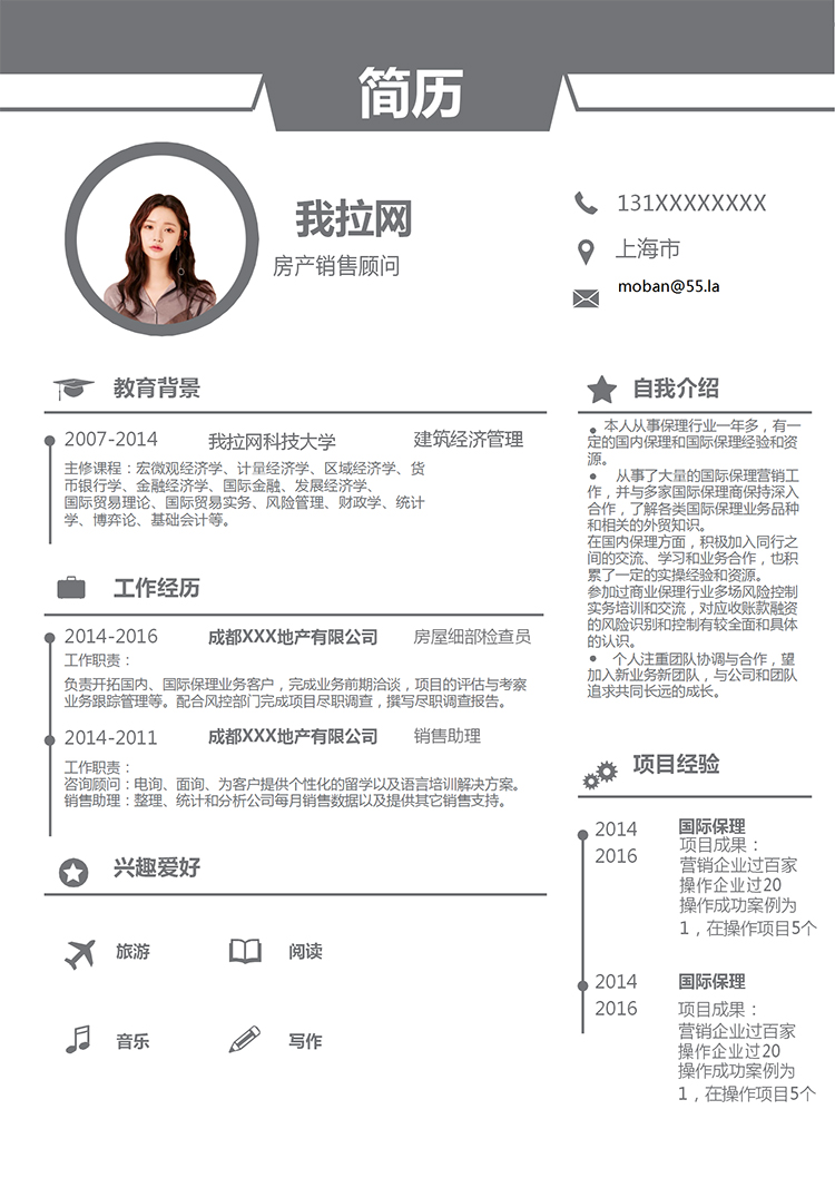 深灰簡潔大氣房產(chǎn)銷售顧問簡歷模板-1