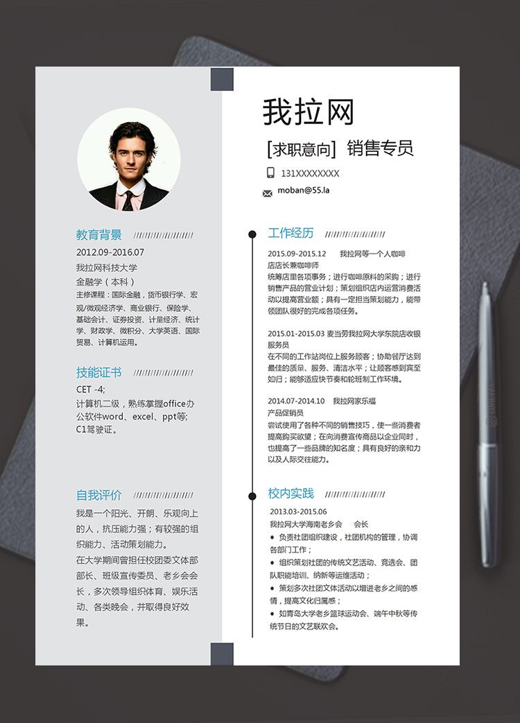 灰白大氣穩(wěn)定風(fēng)格銷售專員個人簡歷模板
