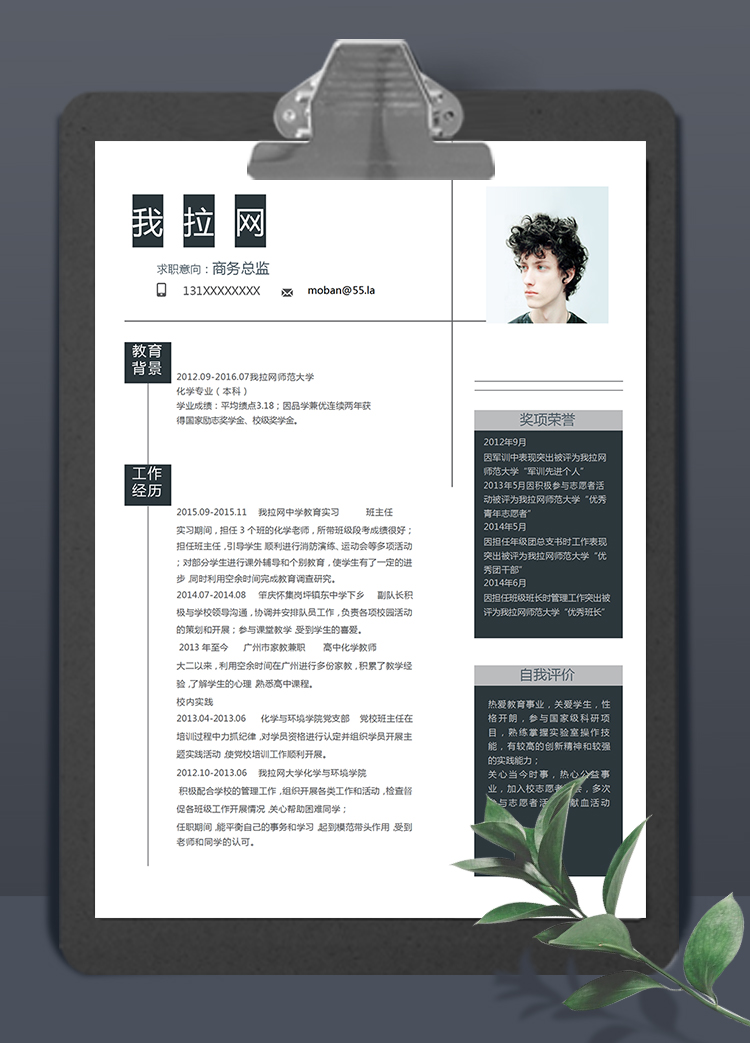 黑色創(chuàng)意簡潔大方商務(wù)總監(jiān)簡歷模板