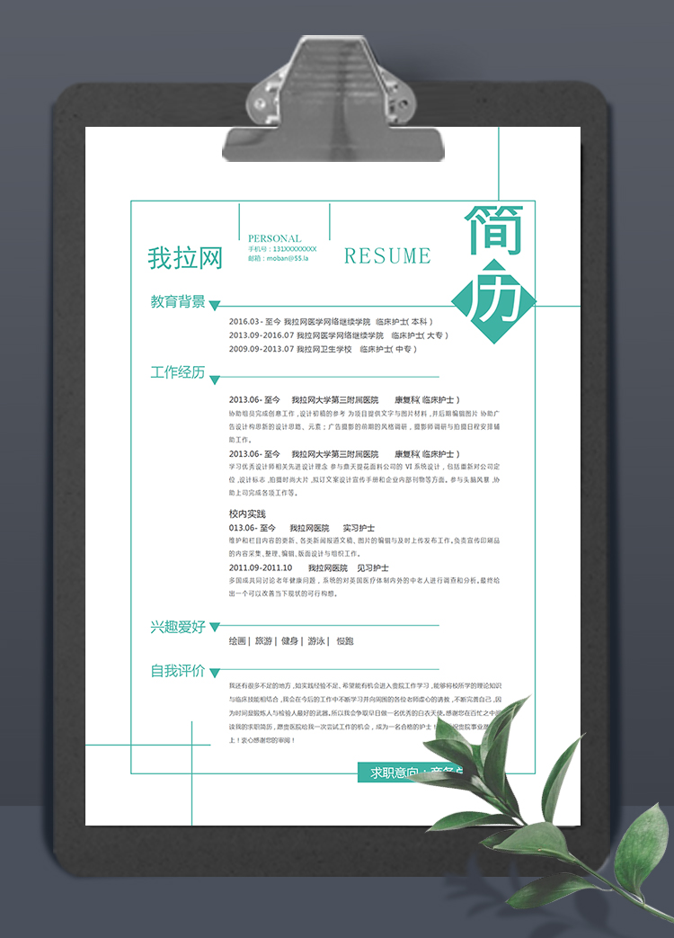 綠色線框簡潔大方風(fēng)格商務(wù)總監(jiān)簡歷模板