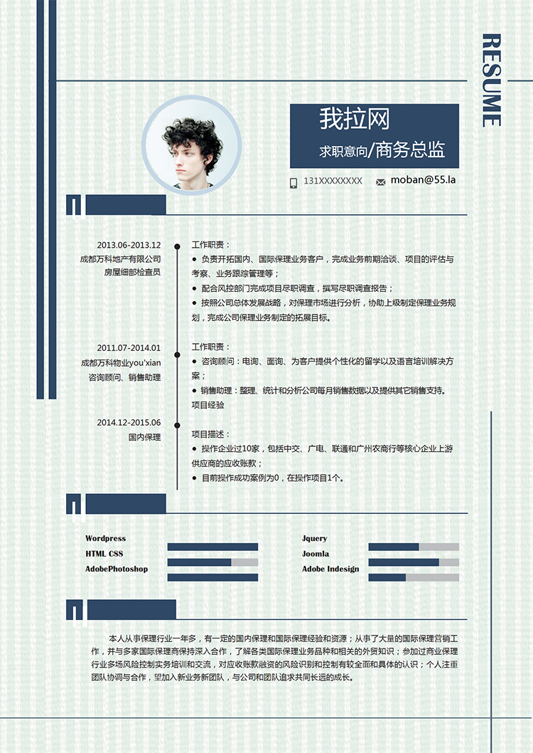 淺綠條紋風(fēng)格商務(wù)總監(jiān)個(gè)人求職簡(jiǎn)歷模板-1