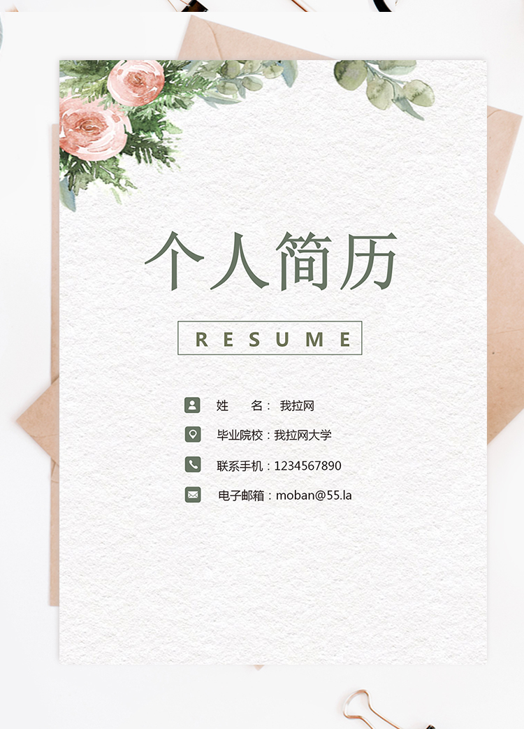 手繪精美花卉清新成套簡(jiǎn)歷銷售主管個(gè)人簡(jiǎn)歷模板