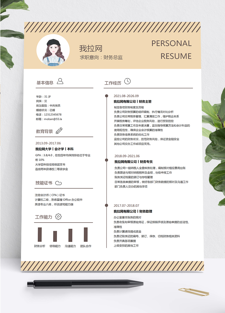 創(chuàng)意個性風(fēng)格財務(wù)總監(jiān)個人求職簡歷模板
