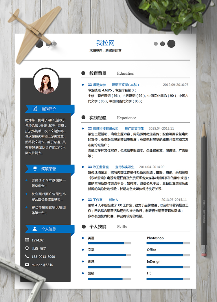 精美穩(wěn)重大氣新媒體運營簡歷模板