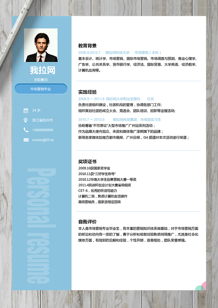 淡藍色優(yōu)雅簡約市場營銷簡歷模板-1