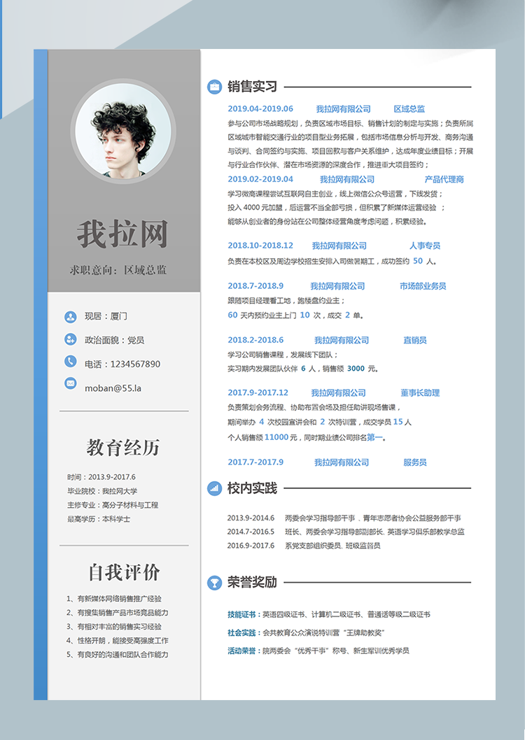 藍(lán)色灰色區(qū)域總監(jiān)word簡歷模板-1