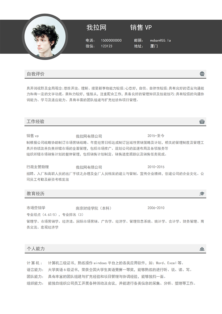 灰色簡(jiǎn)約風(fēng)銷售vpword簡(jiǎn)歷模板-1
