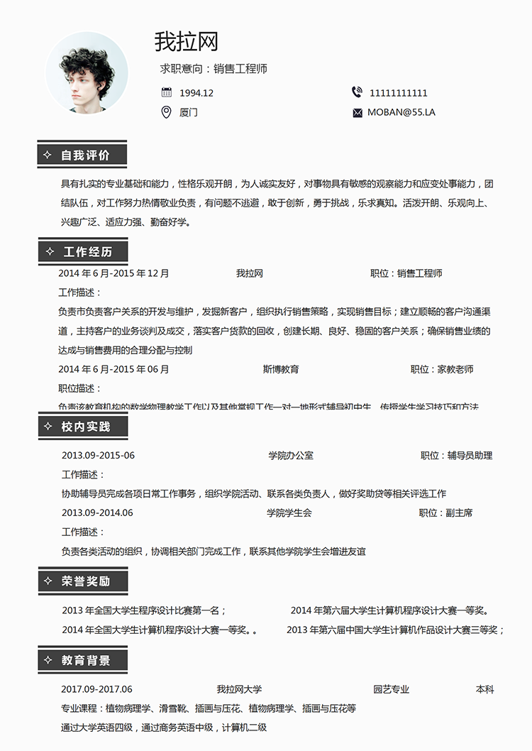 簡約風(fēng)銷售工程師word簡歷模板-1