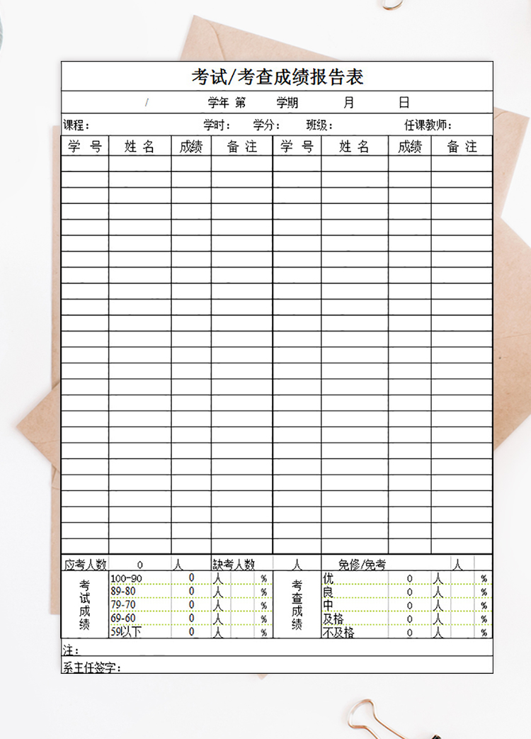 大學(xué)考試考查成績報告表