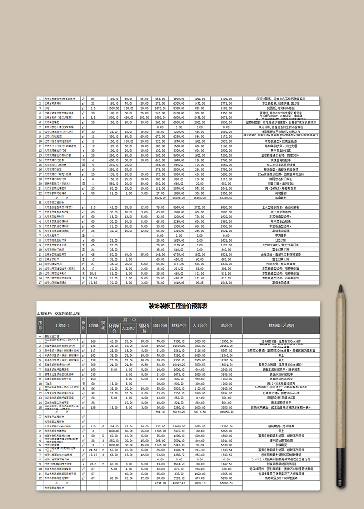 裝飾裝修工程造價(jià)預(yù)算表