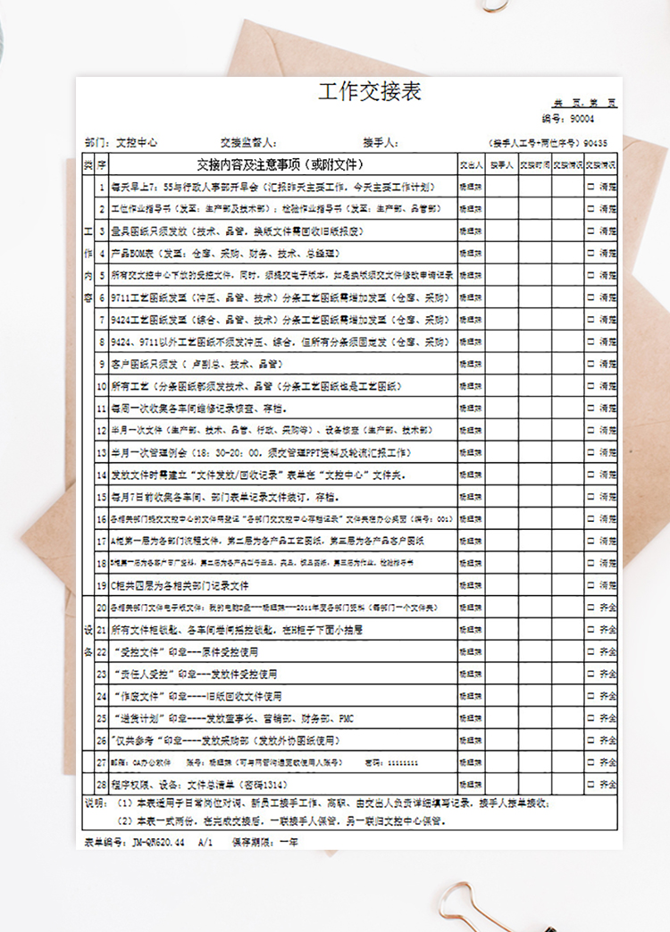 市場開發(fā)部工作交接表